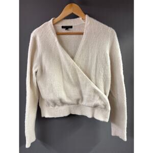Banana Republic Factory Sweater Women Med Ivory Pullover Faux Wrap Fuzzy Soft